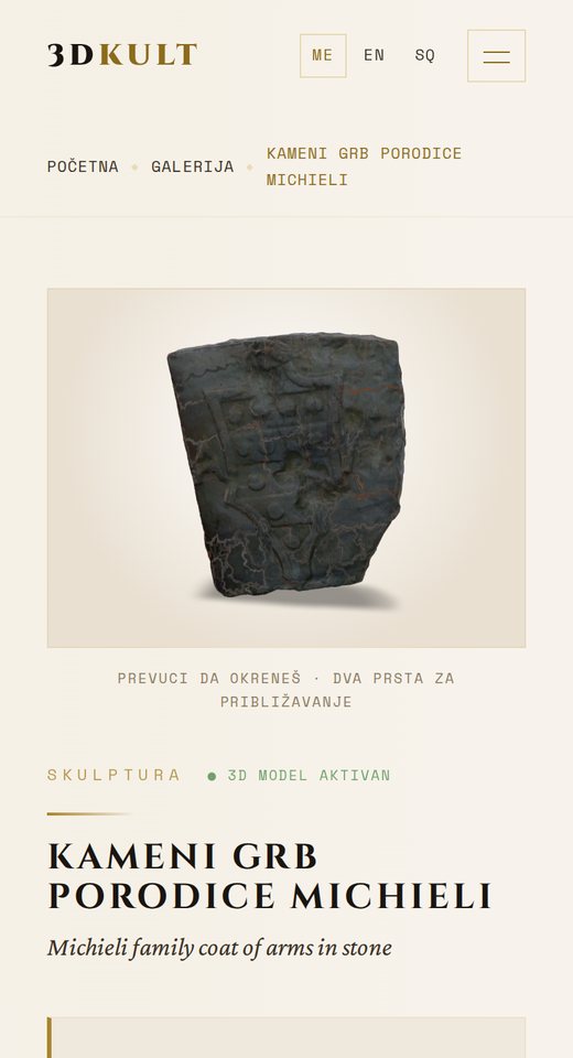 Stranica predmeta na telefonu sa 3D prikazom i QR kodom